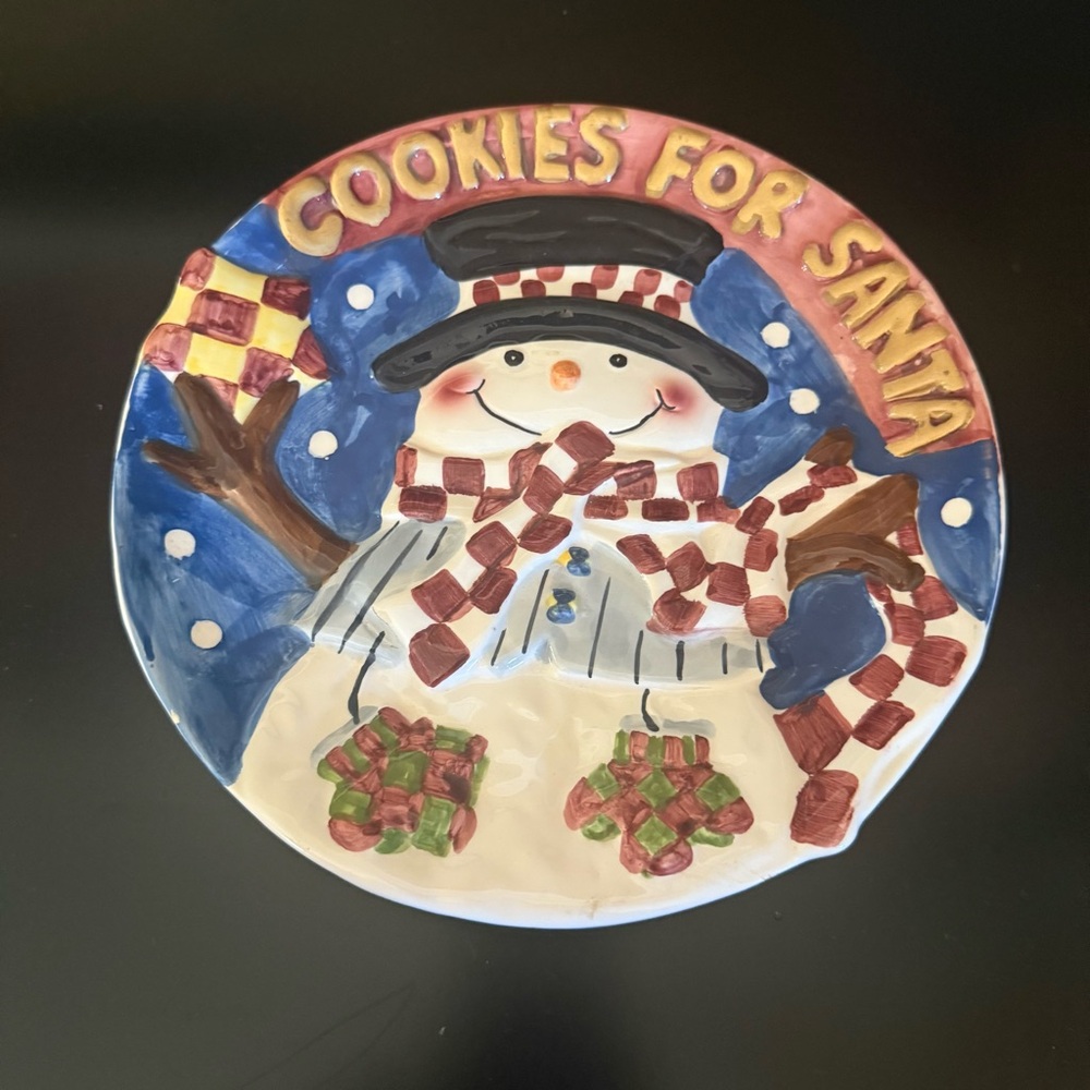World Bazaar Christmas Sculpted Snowman Plate  cookies for Santa plate